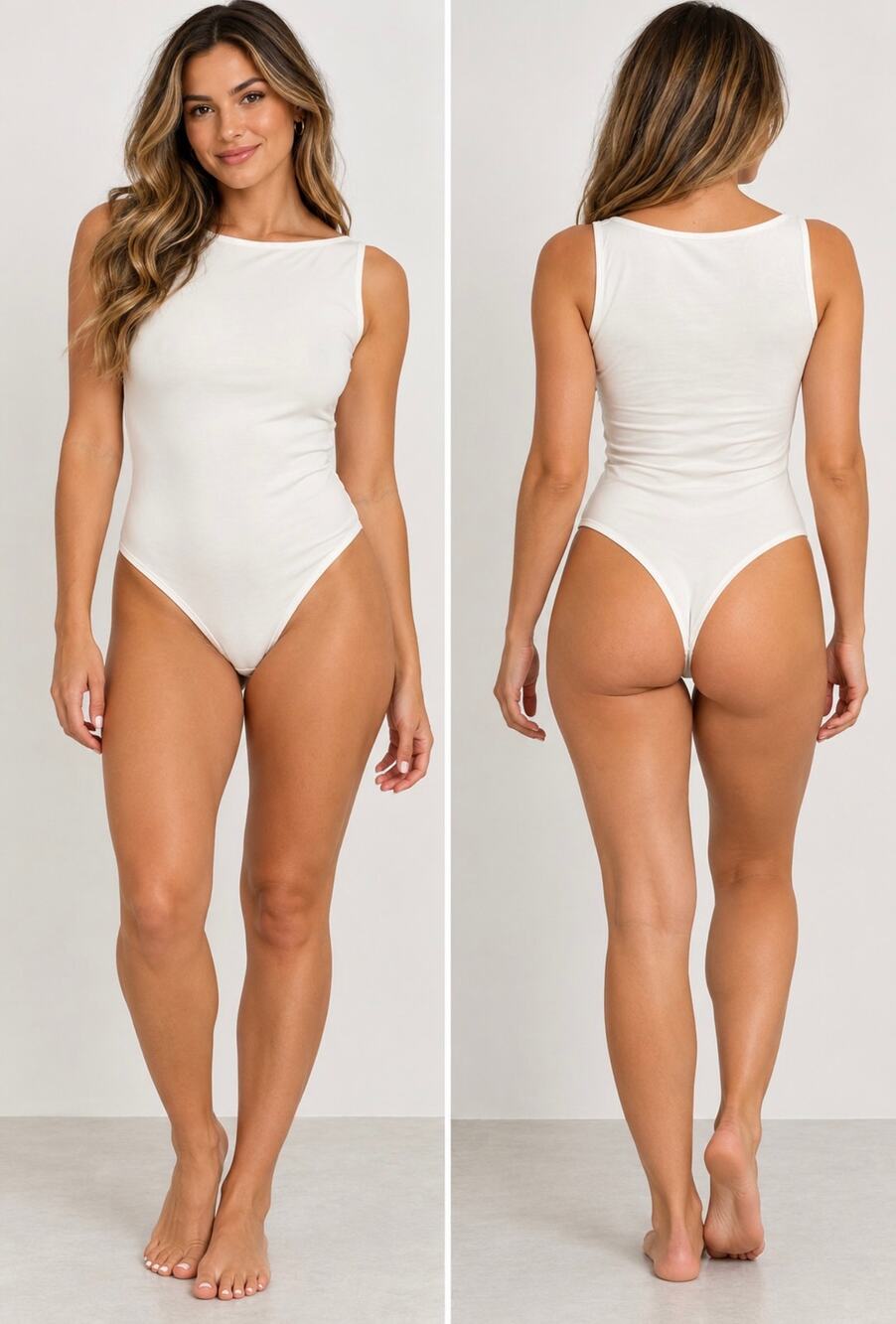 Urban Rebel White Sleeveless Bodysuit S/M Minimalist Stretch Tank Top